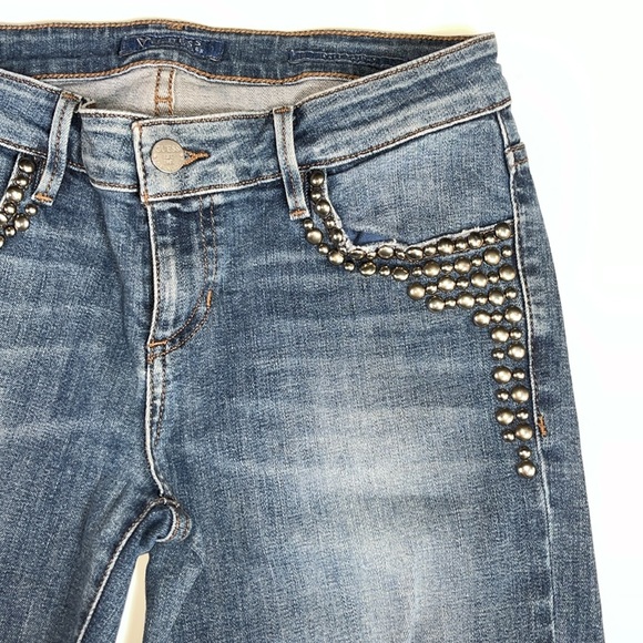 Guess Kate Skinny Studded Dark Wash Frayed Ripped Mid-Rise Jeans 28 - Picture 3 of 11
